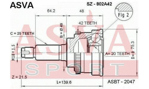 ШРУС Asva, внешний, арт. SZ-802A42