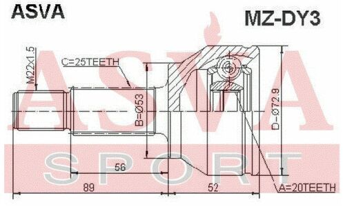 ШРУС Asva, внешний, арт. MZ-DY3
