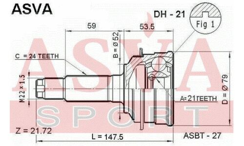 ШРУС Asva, передний, наружный, для Daihatsu Charade, арт. DH-21