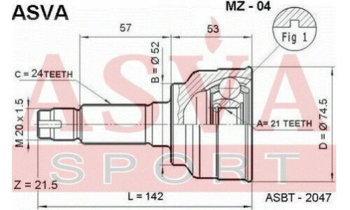 ШРУС Asva, наружный, для двигателей 1.3, для Mazda 323, KIA Rio / Avella, арт. MZ-04