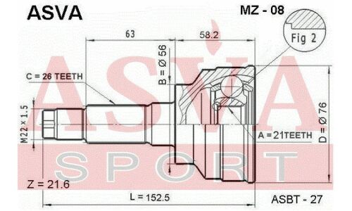 ШРУС Asva, внешний, арт. MZ-08