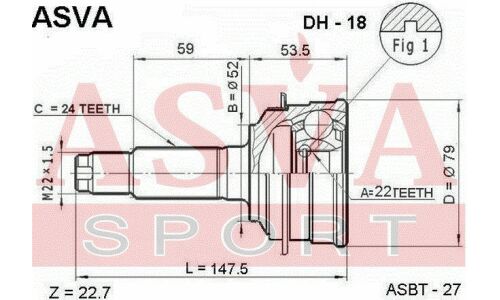 ШРУС Asva, внешний, арт. DH-18