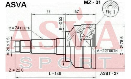 ШРУС Asva, внешний, арт. MZ-01