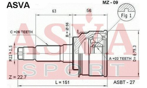 ШРУС Asva внешний, арт. MZ-09