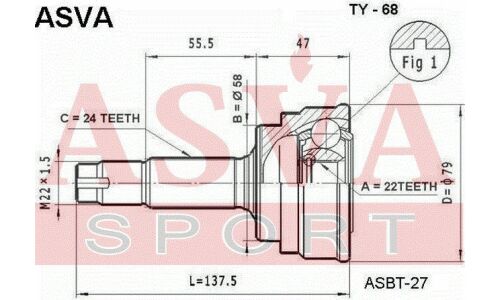 ШРУС Asva внешний, арт. TY-68