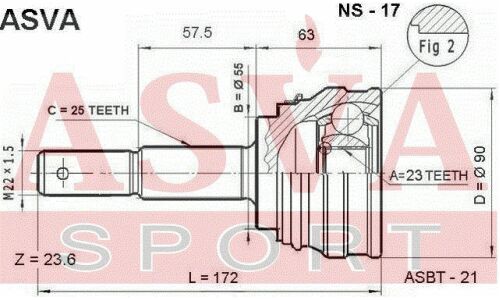ШРУС Asva, внешний, арт. NS-17