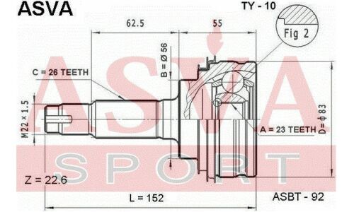ШРУС Asva, внешний, арт. TY-10