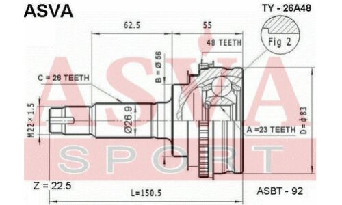 ШРУС Asva, наружный, для Toyota Corolla / Corona / Raum, арт. TY-26A48