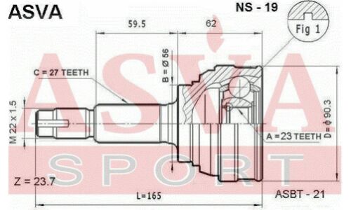 ШРУС Asva, внешний, арт. NS-19