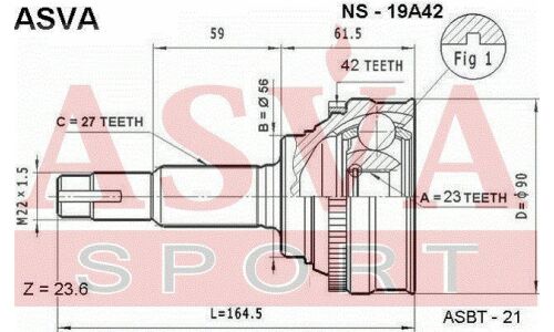 ШРУС Asva, внешний, арт. NS-19A42