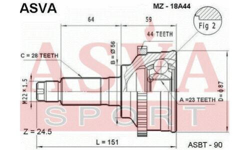 ШРУС Asva внешний, арт. MZ-18A44
