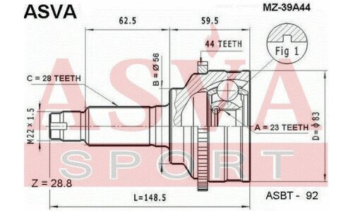 ШРУС Asva, внешний, арт. MZ-39A44