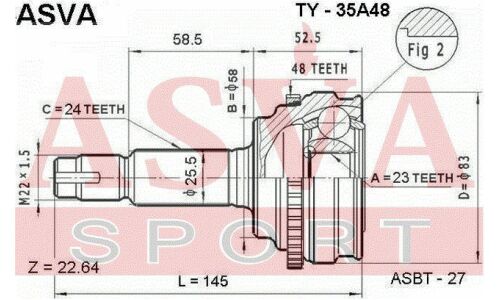 ШРУС Asva, внешний, арт. TY-35A48