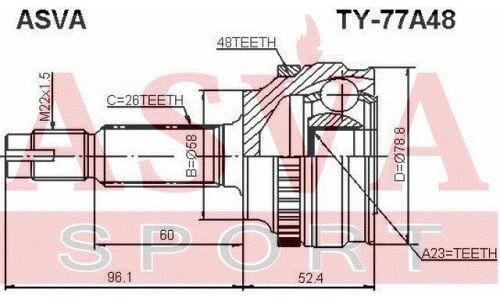 ШРУС Asva, внешний, арт. TY-77A48