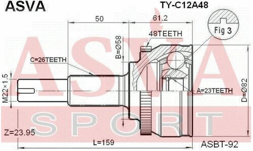 ШРУС Asva, внешний, арт. TY-C12A48