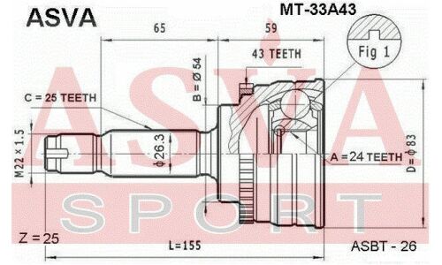 ШРУС Asva, наружный, для двигателей 2.5, для Mitsubishi Legnum, арт. MT-33A43