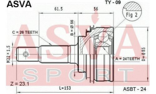 ШРУС Asva, внешний, арт. TY-09