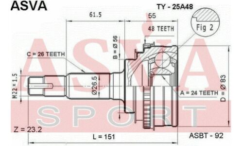 ШРУС Asva, наружный, для Toyota Camry / Corona / Carina, арт. TY-25A48