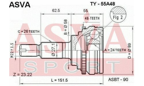 ШРУС Asva, внешний, арт. TY-55A48