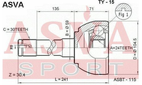 ШРУС Asva, внешний, арт. TY-15