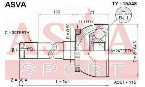 ШРУС Asva внешний, арт. TY-15A48