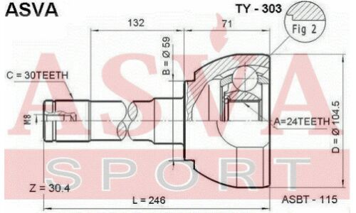 ШРУС Asva, внешний, арт. TY-303