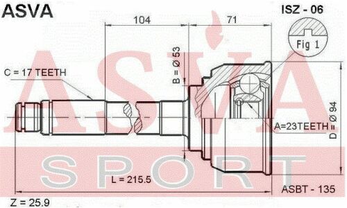 ШРУС Asva, внешний, арт. ISZ-06