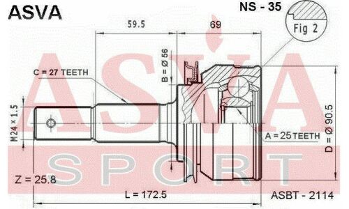 ШРУС Asva, внешний, арт. NS-35