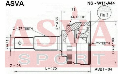 ШРУС Asva, наружный, для Nissan Avenir, арт. NS-W11A44