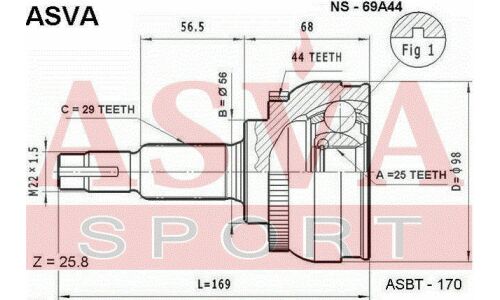 ШРУС Asva, внешний, арт. NS-69A44