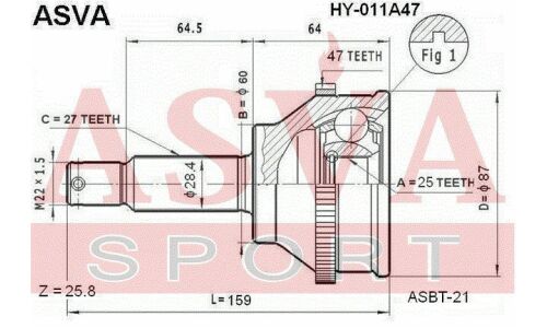 ШРУС Asva, передний, наружный, для двигателей 2.4, для Hyundai Sonata, арт. HY-011A47