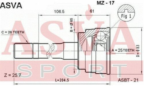 ШРУС Asva, внешний, арт. MZ-17
