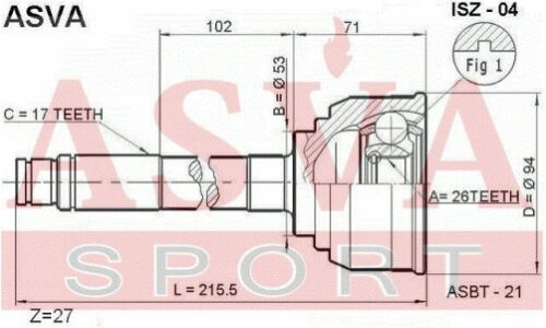 ШРУС Asva, внешний, арт. ISZ-04