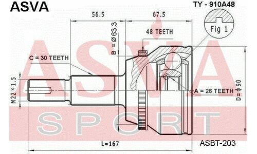ШРУС Asva, внешний, арт. TY-910A48