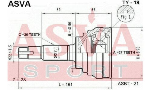 ШРУС Asva, внешний, арт. TY-18