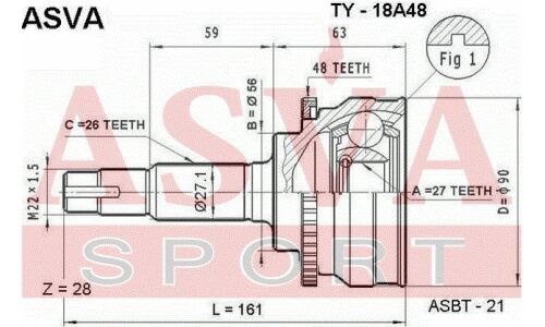 ШРУС Asva, внешний, арт. TY-18A48
