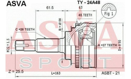 ШРУС Asva, внешний, арт. TY-24A48