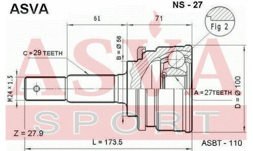 ШРУС Asva внешний, арт. NS-27