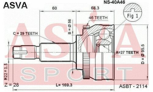 ШРУС Asva, внешний, арт. NS-40A46