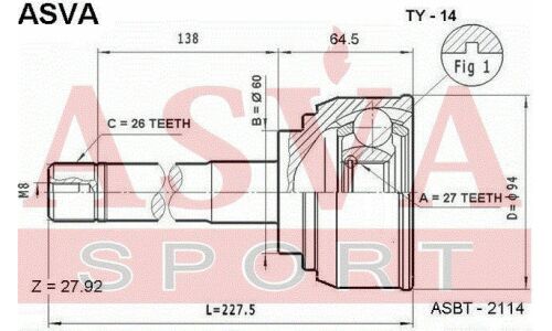 ШРУС Asva внешний, арт. TY-14