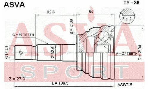 ШРУС Asva, внешний, арт. TY-38