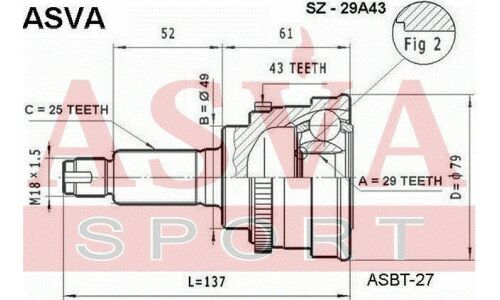 ШРУС Asva, внешний, арт. SZ-29A43