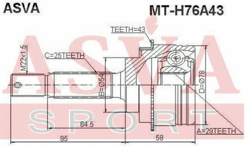 ШРУС Asva внешний, арт. MT-H76A43