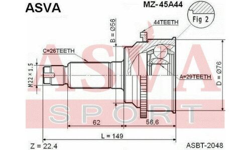 ШРУС Asva внешний, арт. MZ-45A44