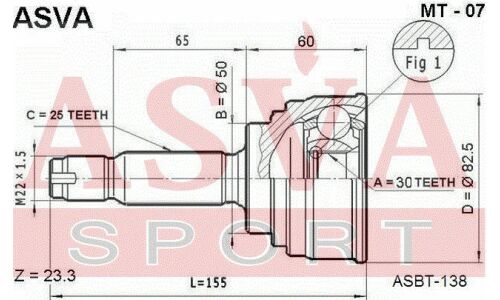 ШРУС Asva, внешний, арт. MT-07