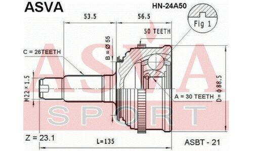 ШРУС Asva, внешний, арт. HN-24A50