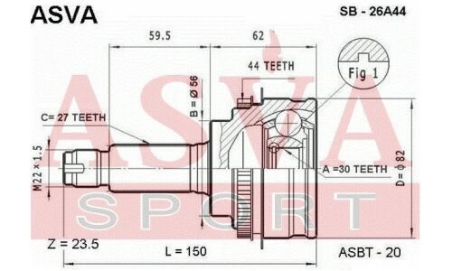 ШРУС Asva, внешний, арт. SB-26A44
