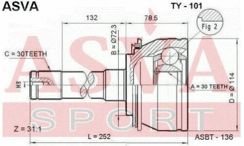 ШРУС Asva, внешний, арт. TY-101