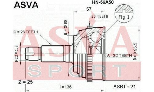 ШРУС Asva, внешний, арт. HN-56A50