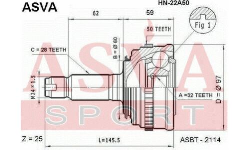 ШРУС Asva внешний, арт. HN-22A50
